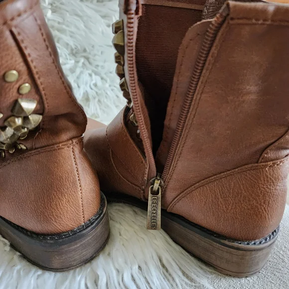 Breckelles Brown Ankle Boots with Gold Studs - Picture 5 of 9